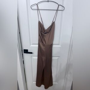 Elegant Brown satin Spaghetti Strap jumpsuit
